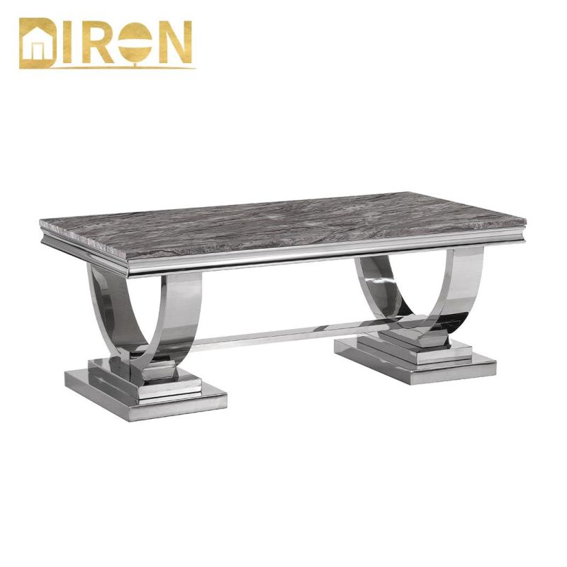 Contemporary Style Home Furniture Stainless Steel Base Marble Top Coffee Table