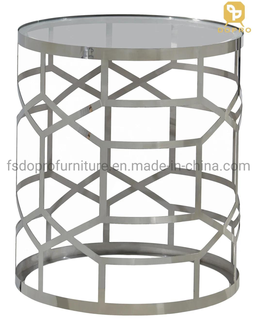 Stainless Steel Gold Glass Table Laser Cutting Luxury Home Living Room End Table
