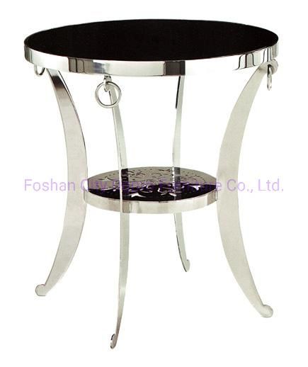 Antique Stainless Steel Black Glass Home Furniture End Table
