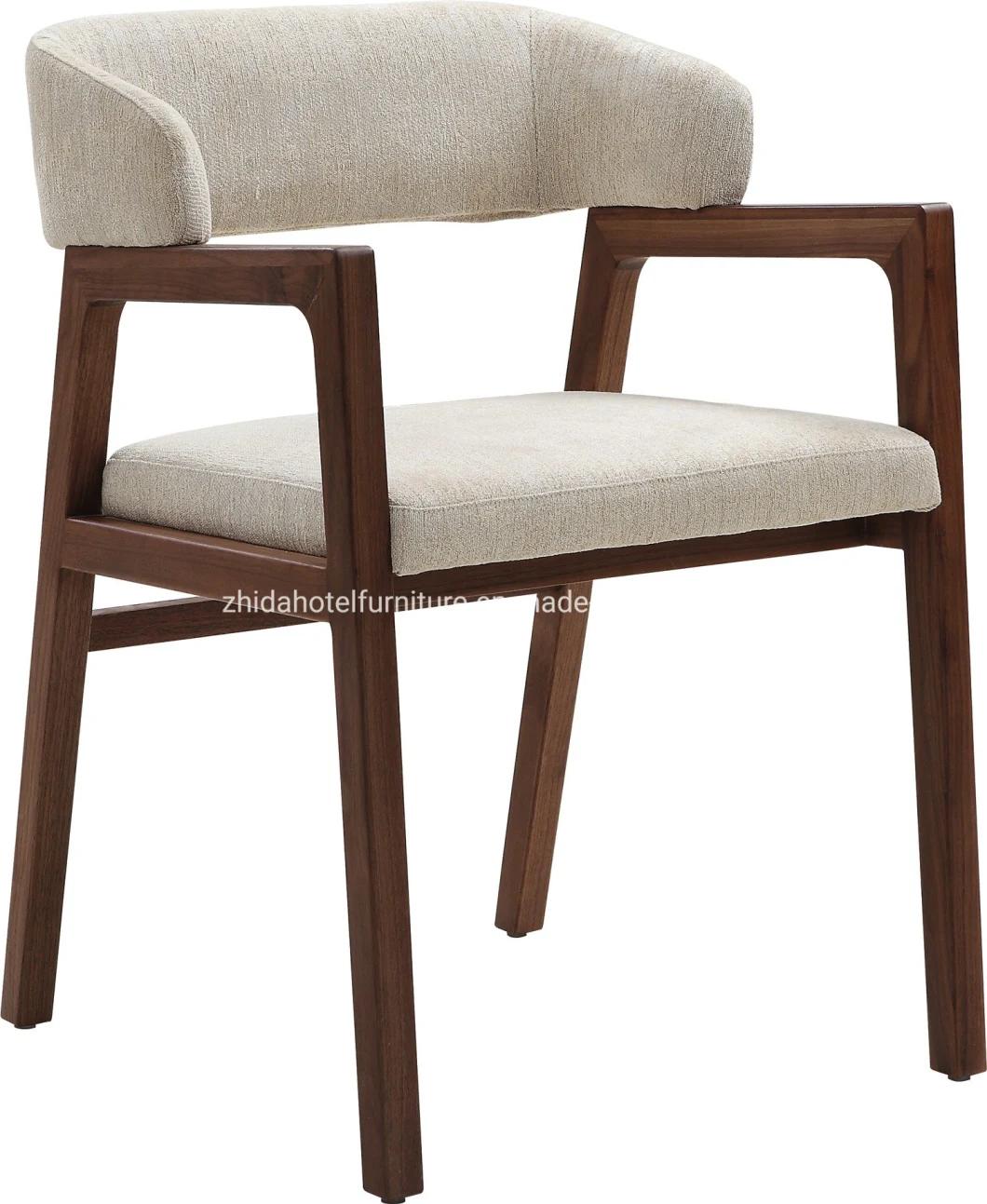 Modern Solid Wood Living Room Genuine Leather Reception Armrest Chair