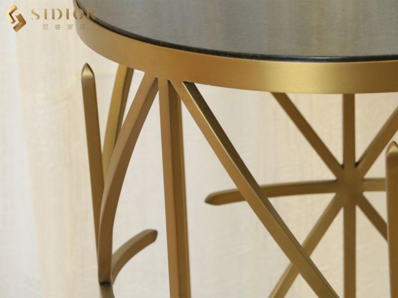 Luxury Copper Plating Stainless Steel Black Natural Marble Home Restaurant Coffee Table