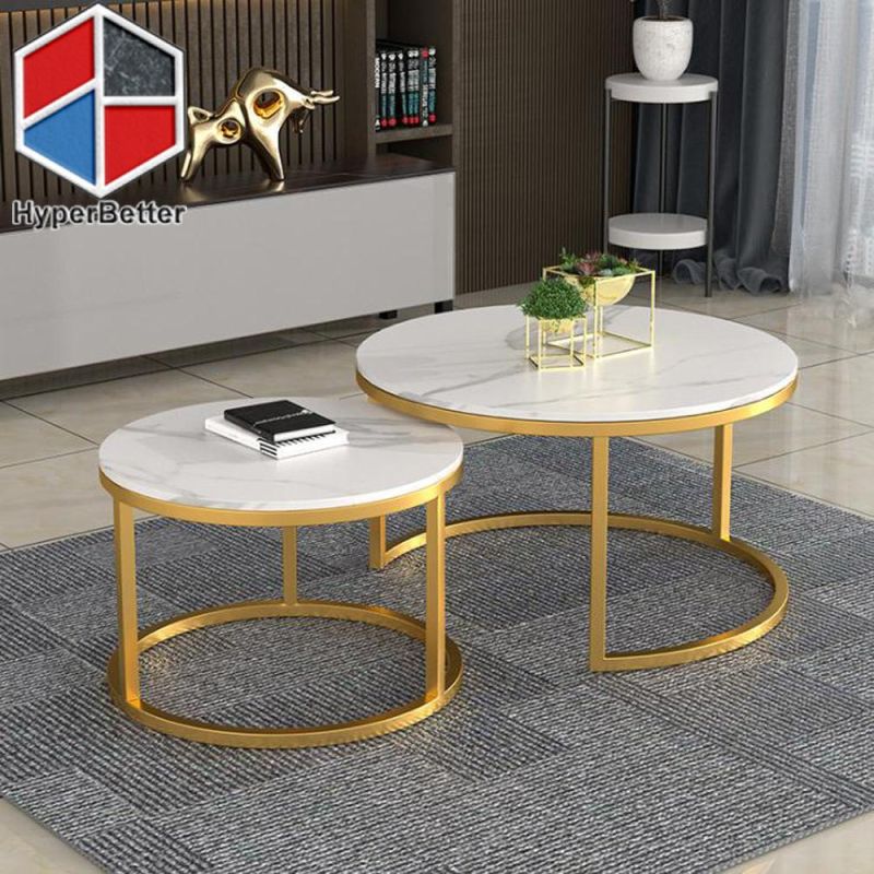 2PCS Set Nest Coffee Tables with Marble Top