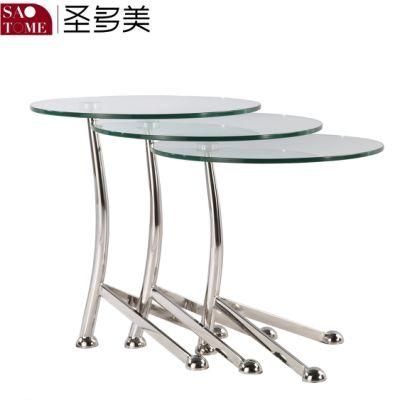 Living Room Furniture Stainless Steel Round Glass Nest Table