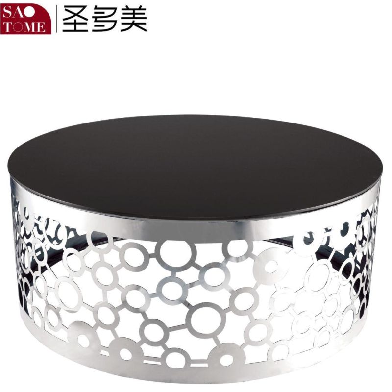 Coffee Shop Ins Stylish Black Metal Table Base Glass Top Round Table