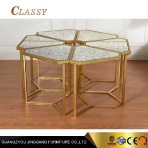 Hotel Bedroom Metal Stainless Steel Triangle Shape Matching Glass End Side Table