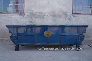 Tradiptional Solid Wood Hand Painted Antique Blue TV Stand