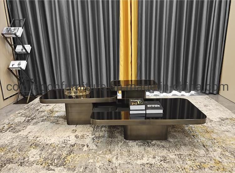 Modern Home Furniture Stainless Steel Coffee Table with Glass Top