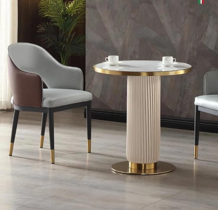 Italian Style Fashion Light Luxury Tea Center Table Living Room Table Furniture Slate Rock Round Golden Metal Iron Coffee Table