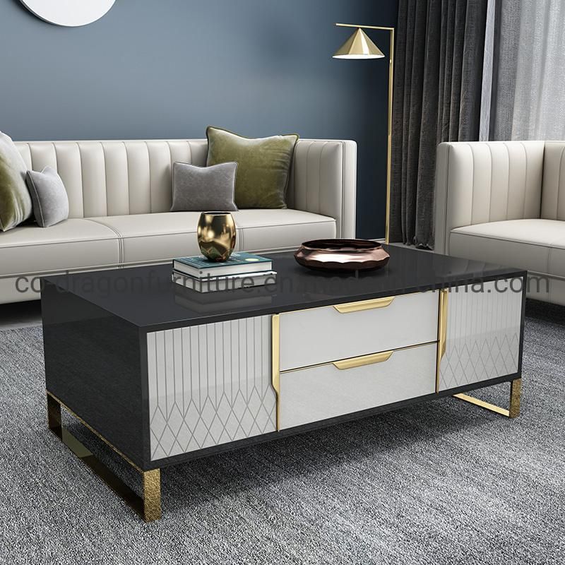 Modern Luxury Home Furniture Wooden Coffee Table with Metal Legs