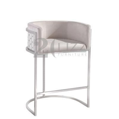 European Modern Design Stainless Steel Home Hotel Furniture Luxury Fabric Velvet Single Sofa Bar Chair