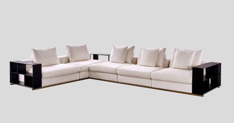 Modern Minimalist Chinese Fty Supply Fabric Sofa Set with Wooden Side Box Living Room Sofa