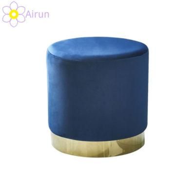 2021 Stainless Steel Gold Color Lounge Chair Velvet Ottoman with Stainless Base Stools