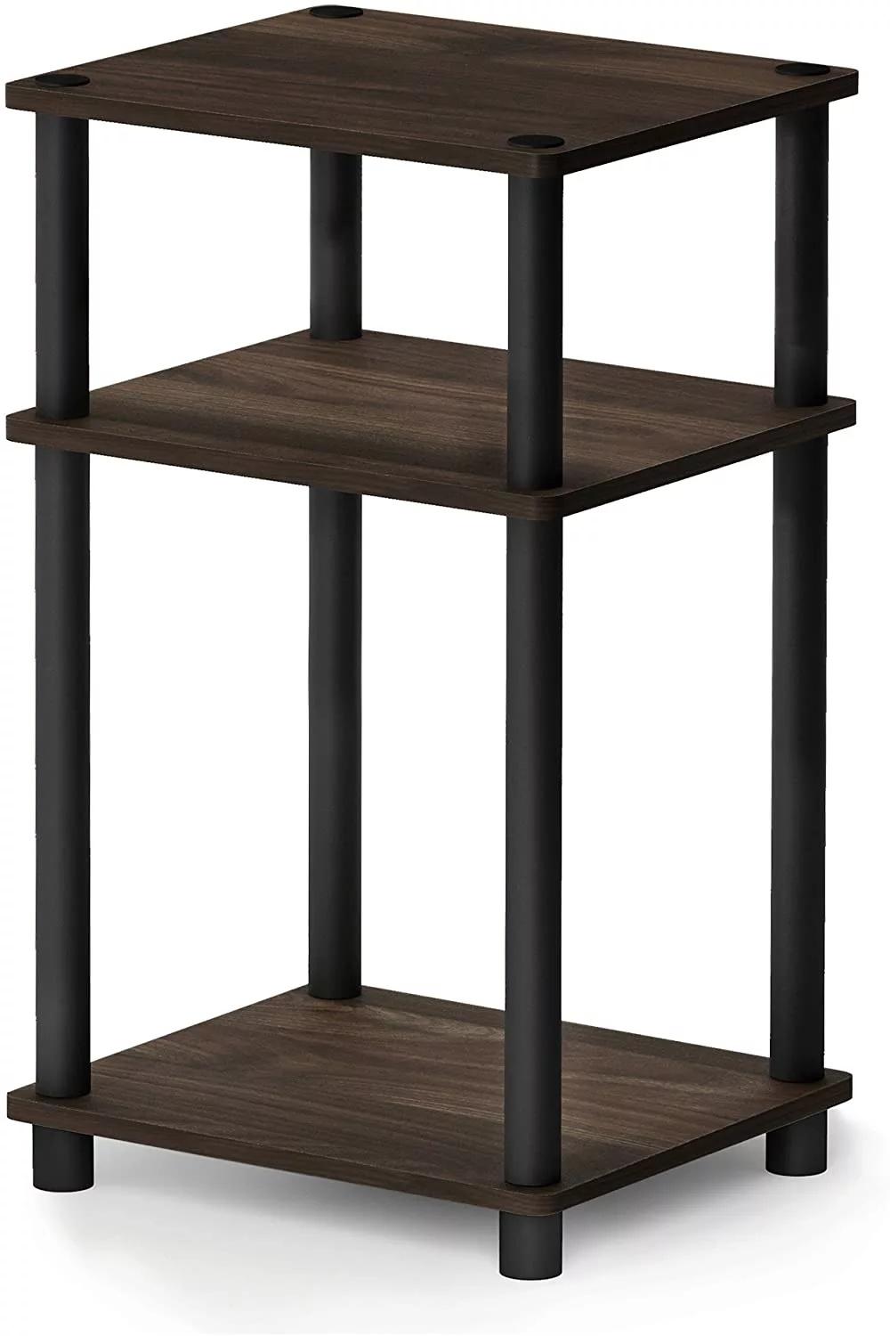 Side Desk 3-Tier End Table, 1-Pack, Columbia Walnut/Black