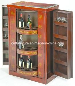 Antique Chinese Asia Red Leather Moveable Wine Cabinet