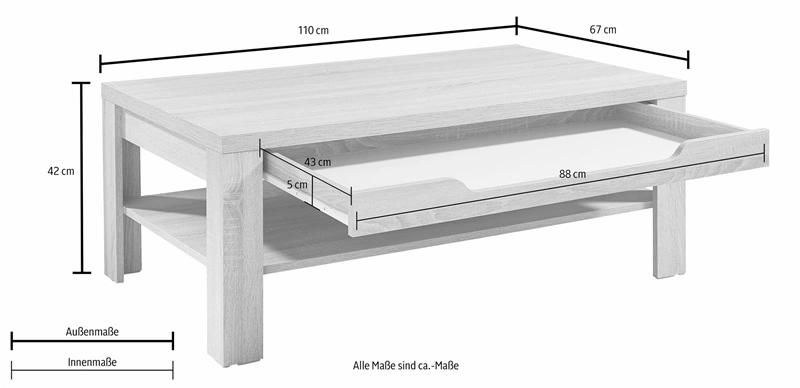 Rectangular Two-Layer Wooden Coffee Table with a Drawer