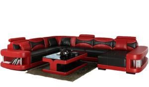 Optional Color Best Seller Flip-up Headrest Sectional Sofa Black with Red Sofa