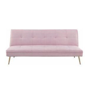 Commerical Nordic Modern Design Living Room Furniture Leisure Gold Leg Pink Velvet Upholstered Three Seater Sofa