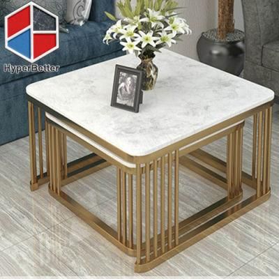 2PCS Set Nest Coffee Tables with Marble Top