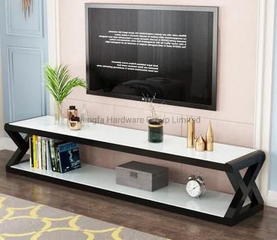 Modern Living Room Furniture Metal Frame Glass Top TV Stand