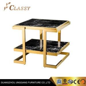 Black Faux Marble Double Layer Metal Side Table for Sofa Beside