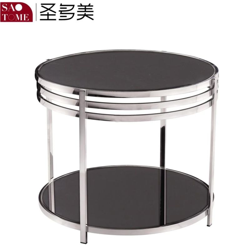 Modern High-Grade Living Room Furniture Black Glass Round End Table