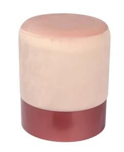 Knobby Round Pink Ottoman Velvet Stool with Gold Metal Base Pouf