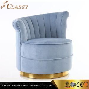 Stylish Velvet Wrinkled Single Sofa with Stainless Steel Golden Base