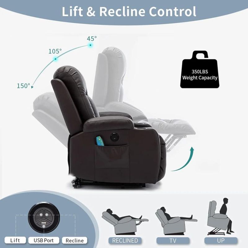 Jky Furniture Fabric Power Electric Lift Chair with Heating and Vibration Massage Function