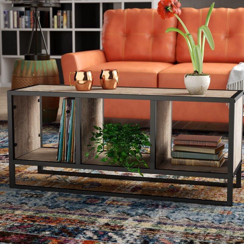 Brown Hollie Coffee Table with Storage Shelf and Metal Frame for Living Room