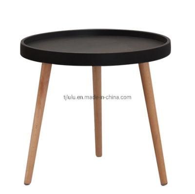 Modern Wooden Nightstand Small Round Tray Coffee Side Table with Solid Wood Leg