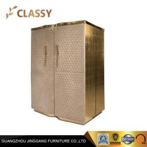 Luxury Polished Golden Metal Storage Cabinet with 2 Doors