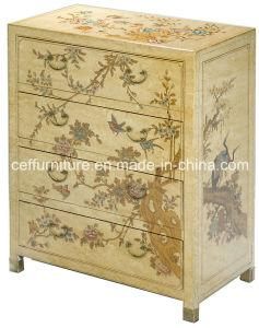 Chinese Oriental Flower Bird Leather Cabinet Furniture