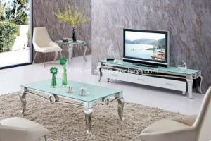 Modern Glass Top Coffee Table with Stainless Steel