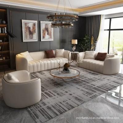 Luxury High Quality No Leg Lounge Living Room Furniture Large Cushion Soft Fabric Cover Sofa with Brushed Copper Line Decoration