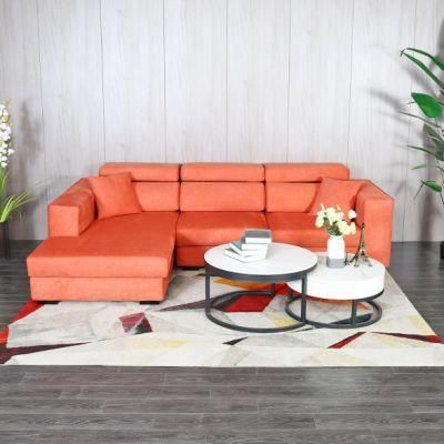 Modern Simple Home Apartment Living Room Furniture L Shape Orange Color Leisure Sectional Fabric Sofa