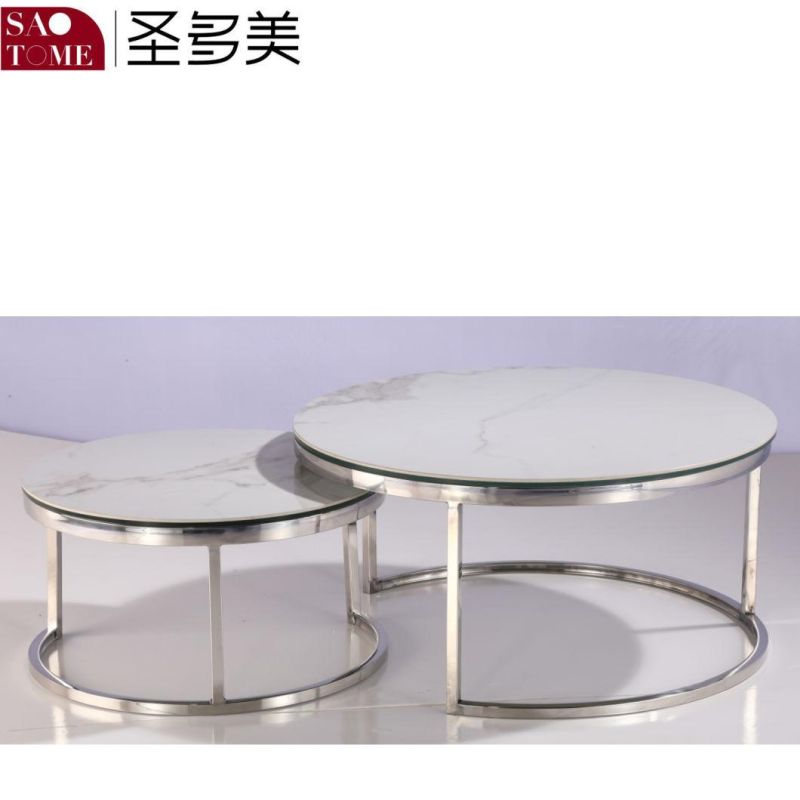 Living Room Furniture Stainless Steel Black Glass Surface Retractable Nest Table