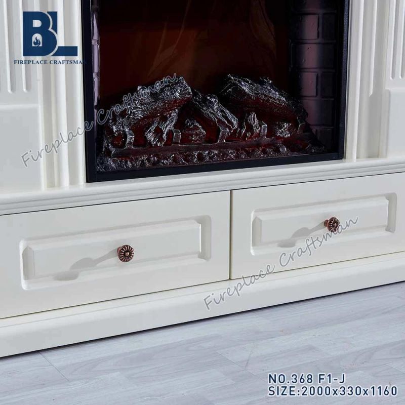 White Wooden Electric Fireplace Mantel Shelf Stand with Gold Resin Carving for Living Room Furniture