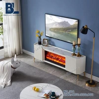 Home Furniture Living Room Indoor Heater Modern White Marble Top TV Stand with Electric Fireplace Insert for Home Decorative for Sale