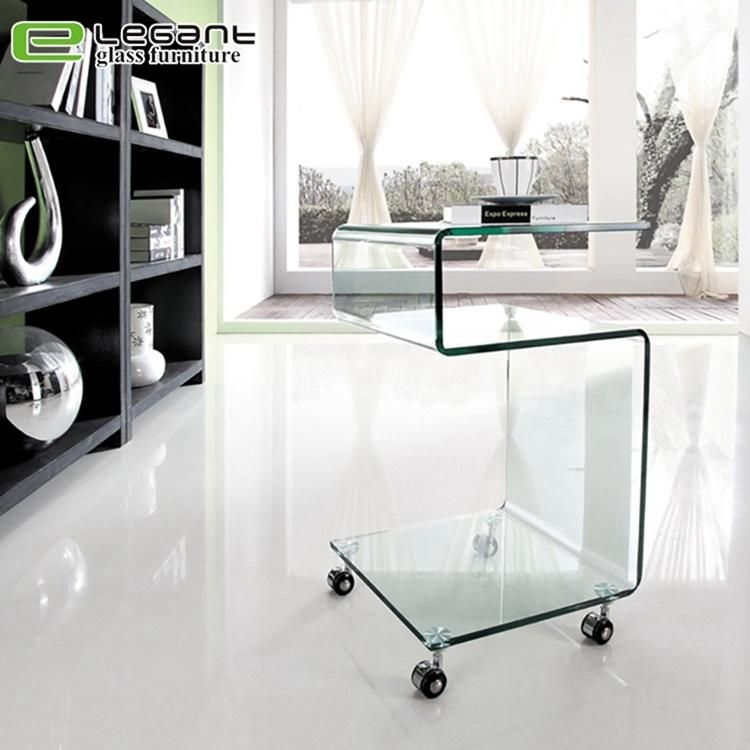 Furniture Bent Glass Coffee Side Table with Drawer