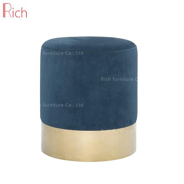 Colorful Round Velvet Bar Footstool with Golden Base Ottoman Pouf