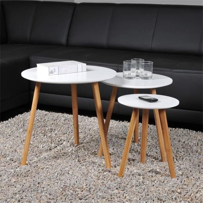 Pure Colored High Wooden Coffee Table with Three Foots