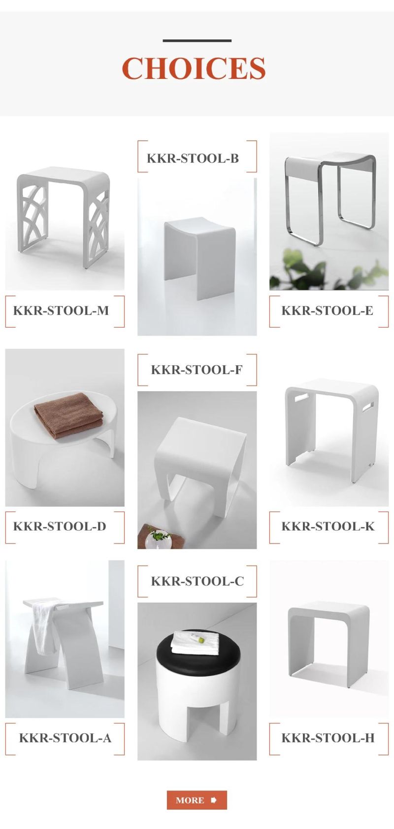 Various Colors High End Bathroom Shower and Bath Stool