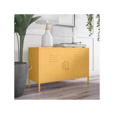 Industrial Metal Yellow TV Stand with Storage Cabinet