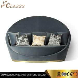 Home Hotel Interior Furniture Metal Base Round Back Luxury Sofa in Grey Velvet Fabric