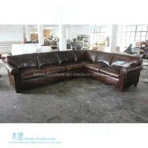 American Vintage Style Living Room Leather Sofa (HW-6709S)
