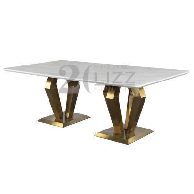 Modern New Design Best Selling Household Stainless Steel Legs Marble Top Dining Table with Low Price