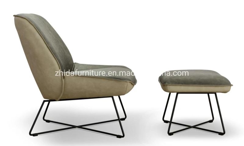 Leisure Style Living Room Furniture Low Back Metal Chair with Stool