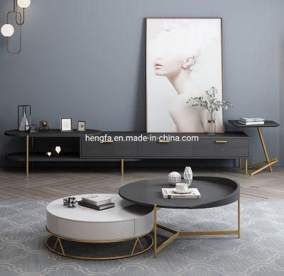 Industrial Hotel Living Room Decoration Golden Metal Frame Marble Top Modern TV Stand