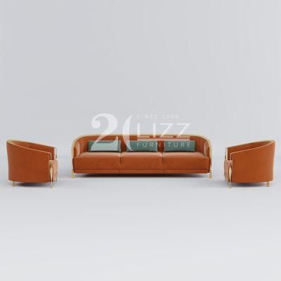 Four Colors Modern Style Wood Frame Home Hotel Decorative Furniture Dubai Living Room Orange Velvet Fabric Sofa