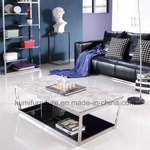 Marble Top Metel Tea Table with Tempered Glass